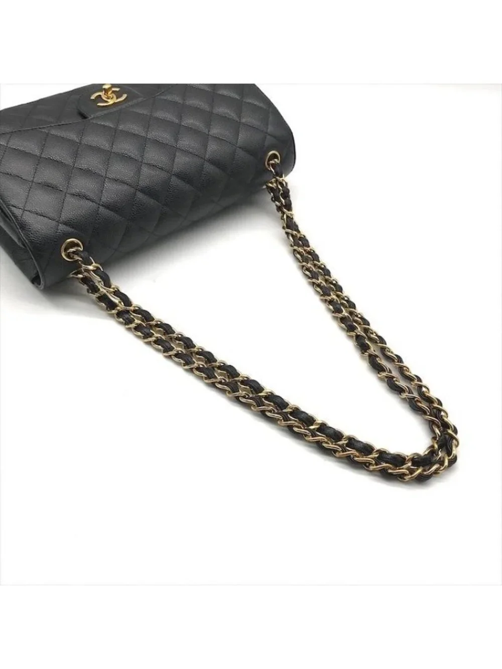 Chanel CC Logo Maxi Quilted Caviar Leather Chain Shoulder Bag Black